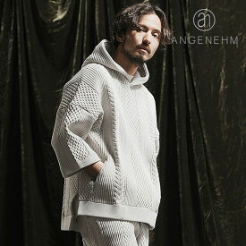 2024 春夏 先行予約 6月上旬～中旬入荷予定 ANGENEHM アンゲネーム Light yarn cable stitch short sleeve hoodie メンズ パーカー 送料無料 キャンセル不可