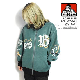 BEN DAVIS ベンデイビス SCRIBBLED KNIT JACKET -D.GREEN- メンズ ジャケット ニットジャケット ジップアップ 送料無料 ストリート