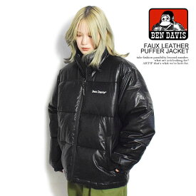 BEN DAVIS ベンデイビス FAUX LEATHER PUFFER JACKET メンズ ジャケット スタンドカラー 中綿ジャケット パフジャケット 送料無料 ストリート