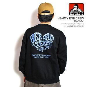 BEN DAVIS �x���f�C�r�X HEARTY EMB CREW -BLACK- �����Y �X�E�F�b�g �g���[�i�[ ���N�� �w�r�[�E�F�C�g �������� �X�g���[�g