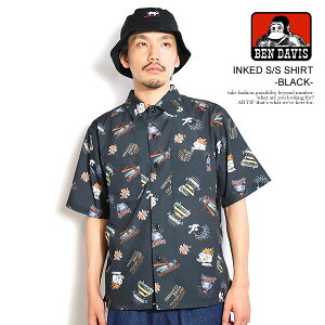 30��OFF SALE �Z�[�� BEN DAVIS �x���f�C�r�X INKED S/S SHIRT -BLACK- �����Y �V���c ���� �����V���c �������� �X�g���[�g
