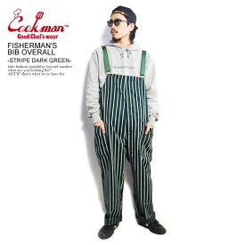 COOKMAN クックマン FISHERMAN'S BIB OVERALL -STRIPE DARK GREEN- メンズ フィッシャーマンズオーバーオール 送料無料 サロペット パンツ ストリート ファッション