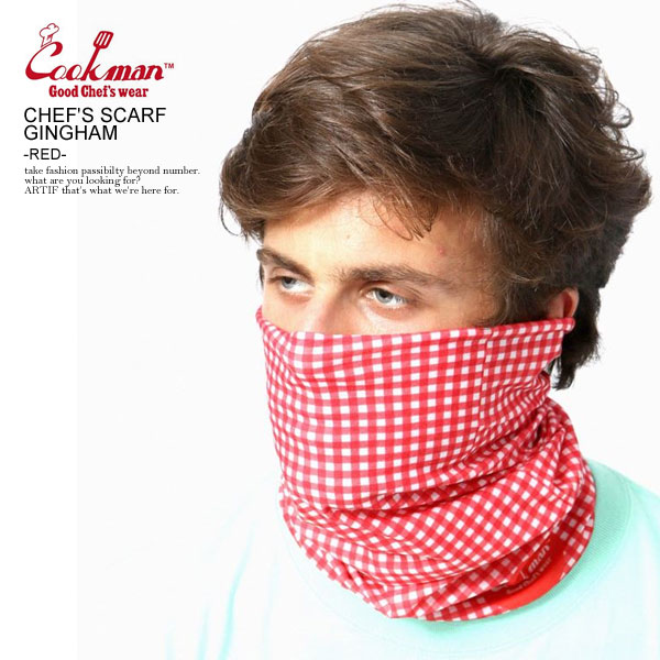 COOKMAN クックマン CHEF'S SCARF GINGHAM -RED- メンズ スカーフ フェイスマスク ネックウォーマー ヘッドバンド 3ウェイ ストリート おしゃれ かっこいい カジュアル ファッション cookman