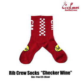 COOKMAN クックマン RIB CREW SOCKS CHECKER WINE メンズ ソックス 靴下 ハイソックス ストリート