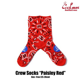 COOKMAN クックマン Crew Socks Paisley Red メンズ ソックス 靴下 ハイソックス ストリート