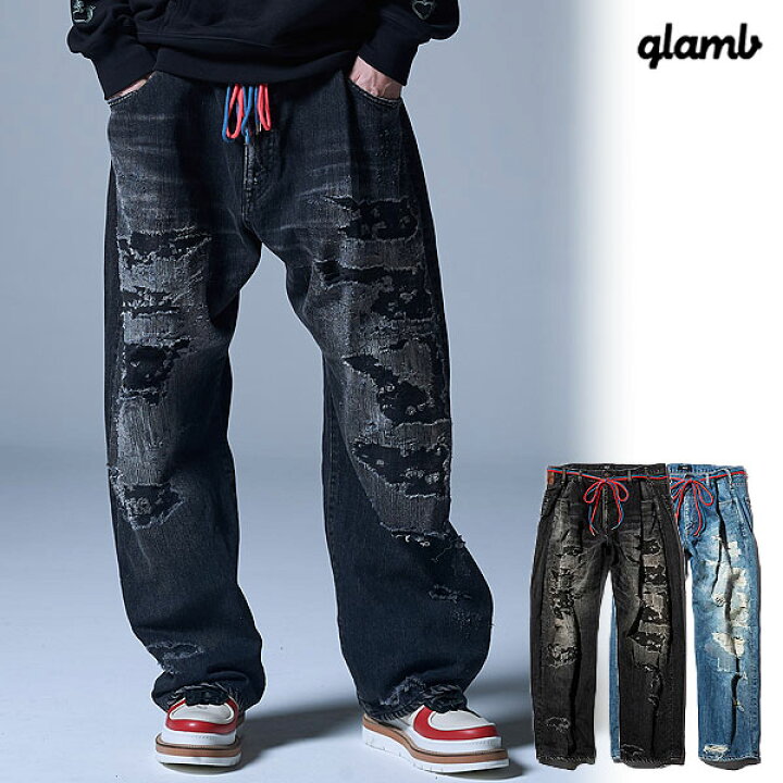 楽天市場】30％OFF SALE セール glamb グラム Heavy Damage Wide Denim  