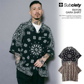 SUBCIETY サブサエティ RAYON GARA SHIRT subciety メンズ シャツ 半袖 オープンカラーシャツ 総柄 送料無料 ストリート