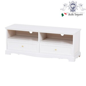 ハロウィンSALE【クーポンで9%OFF】 TV台 ホワイト(幅110cm)(2101362300)アンティーク調 輸入家具 リビング 収納 TVボード テレビボード テレビ台 白 木製 姫系 クリスタル調取っ手 かわいい お