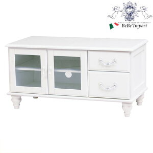ハロウィンSALE【クーポンで9%OFF】 TV台 (ホワイト)(2101843500)アンティーク調 輸入家具 リビング 収納 白 木製 姫系 クリスタル調の取っ手 かわいい おしゃれ フレンチカントリー