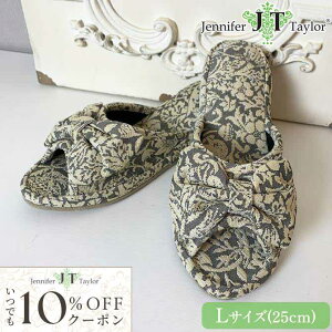10%OFFクーポン配布! Jennifer Taylor いちご泥棒 グレー ジェニファーテイラー リボンヒールスリッパ L Strawberry Thief-GR ロココ調 アンティーク調 ヨーロピアン スリッパ ルームシューズ 25cm