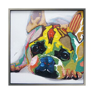 ハロウィンSALE【クーポンで9%OFF】 絵画 ハンドペイント アートパネル キャンバス アンティーク 犬 オイル ペイント アート 幅83cm ロココ調 アンティーク調 姫系 ヨーロピアン カラフルブルド