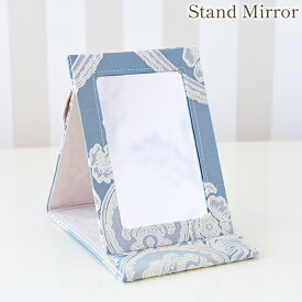 《12/15まで★ポイント10倍》 ミラー 鏡 卓上 折りたたみ 携帯 アクアフラワー オペラブルー スタンドミラー ロココ調 姫系 ヨーロピアン クラシック ファブリック コンパクト 持ち運び おしゃれ かわいい