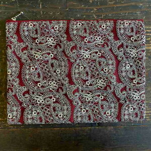 ハロウィンSALE【クーポンで10%OFF】 化粧ポーチ 小物ポーチ レース フラットポーチ Red 18×25cm ロココ調 アンティーク調 ヨーロピアン ファブリック