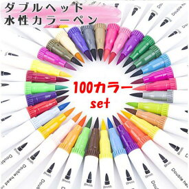 水彩筆ペン 筆ペン 水性マーカー 100色 プレゼント 細ペン デュアルタイプ ツインヘッド カラーペン 絵筆 水彩ペン
