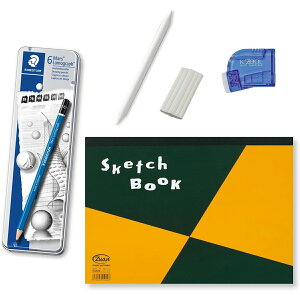 鉛筆デッサン スタート5点セット 6硬度鉛筆・ねり消し・鉛筆削り・スケッチブック・擦筆 【 ギフト プレゼント 学校用品 えんぴつ 鉛筆 】