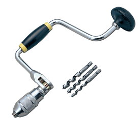 EARTHMAN 10mmチャック クリックボール2本爪 木工ドリル刃3本付 【 木工具 錐 穴あけ くりこ錐 ハンドドリル 】