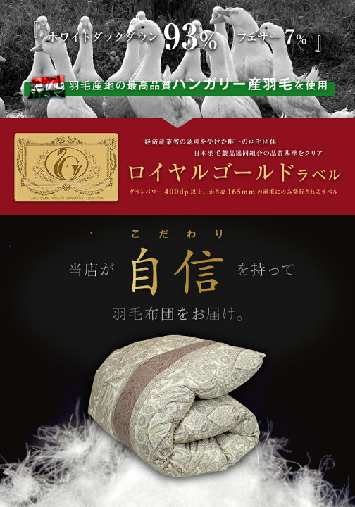 楽天市場】高級 羽毛布団 ダブル ハンガリー産ホワイトダックダウン93  