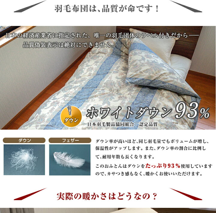 楽天市場】高級 羽毛布団 二層式 シングル ホワイトダウン93% (400dp 
