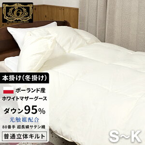 最高級 羽毛布団 《光触媒》普通立体キルト 掛布団 シングル〜キングサイズ ポーランド産ホワイトマザーグースダウン95% (440dp以上) 羽毛量1.3~2.0kg 【6つ星プレミアムゴールド取得】【グッド