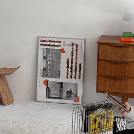 BAUHAUS オレンジ シルバーフレーム付き ポスター 70×50cm【ART OF BLACK】