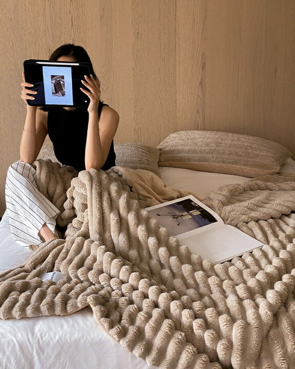 楽天市場】Blanket ストライプ ラビットファーブランケット 