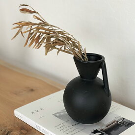 取っ手付き セラミック ブラック フラワーベース 花瓶 【ART OF BLACK】