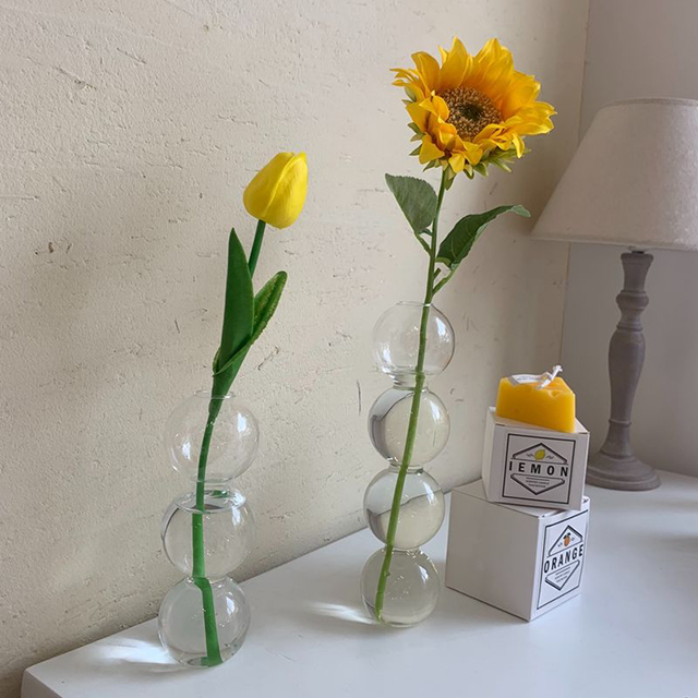 年末のプロモーションガラス バブル型 フラワーベース 花瓶 3連 4連 インテリア小物・置物