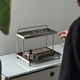 予約販売4月中旬～4月下旬頃発送予定 ステンレス ヘアライン仕上げ スタンド付き ディスプレイラック 2段【ART OF BLACK】