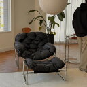 予約販売11月下旬～12月上旬頃発送予定 シルバーフレーム パテッド ラウンジチェア オットマン 1人掛けソファ【ART OF…