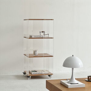 キャスター付き クリア×ウッド 4段 ディスプレイラック【ART OF BLACK】