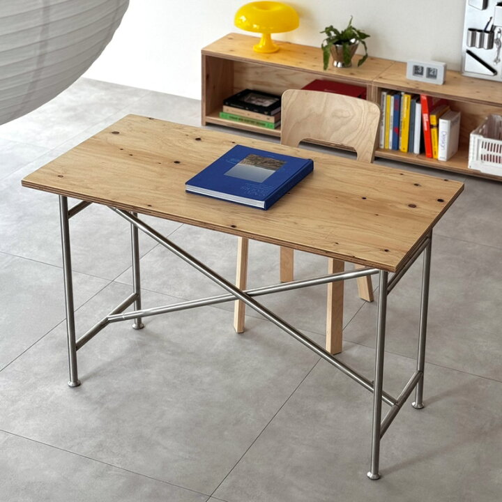 楽天市場】ラーチ合板 × ステンレスフレーム デスク 120cm×60cm【ART 