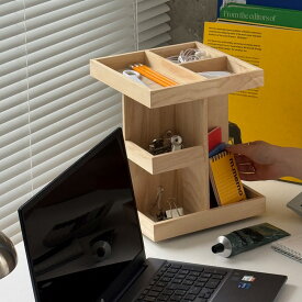 天然木 360度回転式 卓上収納ラック【ART OF BLACK】