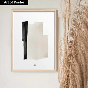 北欧スタイル【NOUROM | フレーム付き UV80%カット 本格派プレミアム木製額装アートポスター】『BEIGE & BLACK WATERCOLOR #1』(フレーム外寸520×720×24mm) -おしゃれインテリアに- 安心の国産額・UV80%カ