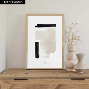 北欧スタイル | A3サイズ【NOUROM | フレーム付き UV80%カット 本格派プレミアム木製額装アートポスター】『BEIGE & BLACK WATERCOLOR #2』(フレーム外寸320×440×24mm) -おしゃれインテリアに- 安心の国産