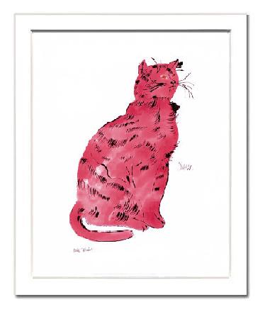 絵画アートポスターでインテリアのアップグレード アンディ ウォーホル額付アートポスター 期間限定今なら送料無料 ピンク 320×390×15mm サム1954年 売店 猫 -おしゃれインテリアに-