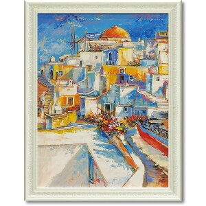 街/風景 額縁付き 絵画 アートフレーム | ルイージ フローリオ『サントリーニ』 (W530×H675mm) | 特殊ゲル加工 | インテリア 壁掛け 額入り 額装込 おしゃれ ポスター アート モダン アートフレー