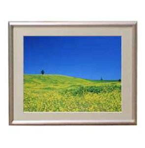 【油絵 直筆仕上げ】春-菜の花畑- アートフレーム:色シルバー サイズ 額入りS 310×260mm 【布キャンバス・額表面保護板】 油彩 風景画 オリジナルインテリア絵画 風水画
