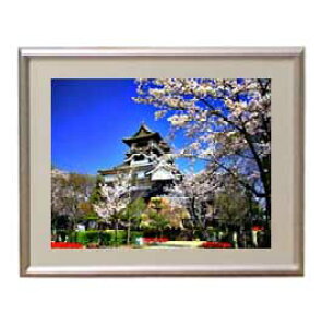 【油絵 直筆仕上げ】春の城下 アートフレーム:色シルバー サイズ 額入りS 310×260mm 【布キャンバス・額表面保護板】 油彩 風景画 オリジナルインテリア絵画 風水画