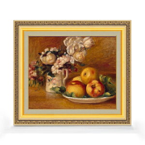 【油絵 直筆仕上げ】ルノワール リンゴと花 F8 【額入り】 絵画 販売 8号 油彩 風景画 598×524mm 複製画 送料無料 プレゼント ギフト 開店祝い 開業祝い 退職祝い 新築祝い リビング 玄関 モダン