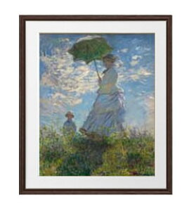 【油絵 直筆仕上げ】クロード・モネ 日傘を差す女 (左向き) アートフレーム サイズ 額入りL:ブラウン 【油彩 布キャンバス 国内生産】 絵画 販売 人物画 651×541mm 複製画 送料無料