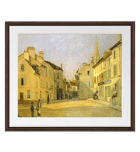 【油絵 直筆仕上げ】アルフレッド・シスレー アルジャントゥイユの広場 アートフレーム サイズ 額入りL:ブラウン 【油彩 布キャンバス 国内生産】 絵画 販売 風景画 651×541mm 複製画 送料無