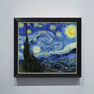 【油絵 直筆仕上げ】ゴッホ 星月夜 F10 【シンプルフレーム】 絵画 販売 10号 油彩 風景画 560×485mm 複製画 送料無料 プレゼント ギフト 開店祝い 開業祝い 退職祝い 新築祝い リビング 玄関 モ