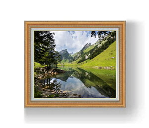 【油絵 直筆仕上げ】アルプスの眺め F12サイズ 額入り 【額入り】 油彩 風景画 オリジナルインテリア絵画 風水画 額縁 754×648mm 複製画 送料無料 プレゼント ギフト 開店祝い 開業祝い 退職祝