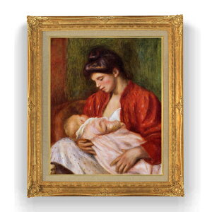 【油絵 直筆仕上げ】ルノワール 若い母親 F15 【油彩 国内生産 インテリア】絵画 販売 15号 人物画 ゴールド額縁 781×660mm 複製画 送料無料 プレゼント ギフト 開店祝い 開業祝い 退職祝い 新築