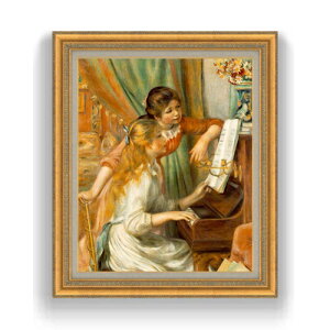 【油絵 直筆仕上げ】ルノワール ピアノに寄る少女たち F15 【油彩 国内生産 インテリア】絵画 販売 15号 人物画 ゴールド額縁 800×678mm 複製画 送料無料 プレゼント ギフト 開店祝い 開業祝い