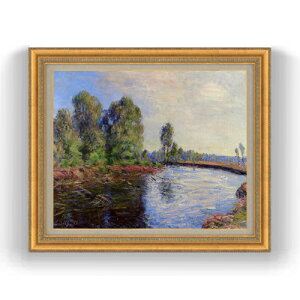 【油絵 直筆仕上げ】シスレー 川の畔 F15 【油彩 国内生産 インテリア】絵画 販売 15号 風景画 ゴールド額縁 800×678mm 複製画 送料無料 プレゼント ギフト 開店祝い 開業祝い 退職祝い 新築祝い