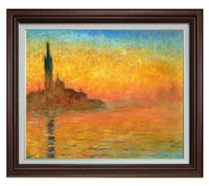 【油絵 直筆仕上げ】クロード・モネ 黄昏、ヴェネツィア F15 【油彩 国内生産 インテリア】絵画 販売 15号 風景画 ブラウン額縁 800×678mm 複製画 送料無料 プレゼント ギフト 開店祝い 開業祝