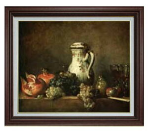 【油絵 直筆仕上げ】シャルダン ぶどうとざくろ F15 【油彩 国内生産 インテリア】絵画 販売 15号 静物画 ブラウン額縁 800×678mm 複製画 送料無料 プレゼント ギフト 開店祝い 開業祝い 退職祝