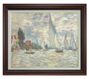 【油絵 直筆仕上げ】クロード・モネ アルジャントゥイユのレガッタ F15 【油彩 国内生産 インテリア】絵画 販売 15号 風景画 ブラウン額縁 800×678mm 複製画 送料無料