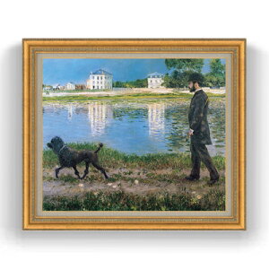 【油絵 直筆仕上げ】カイユボット リチャードギャロと彼の犬、プチジェヌヴィリエにて F20 【油彩 キャンバス 国内生産 インテリア】絵画 販売 20号 風景画 883×754mm 複製画 送料無料